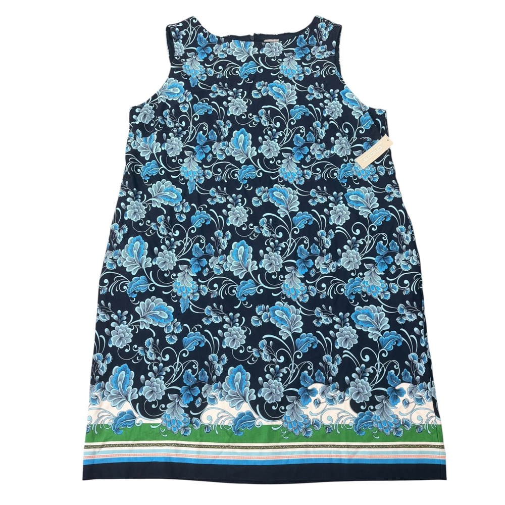 Chico's Women Sleeveless Shift Ponte Classic Navy Print Mini Dress Size 4 US 20